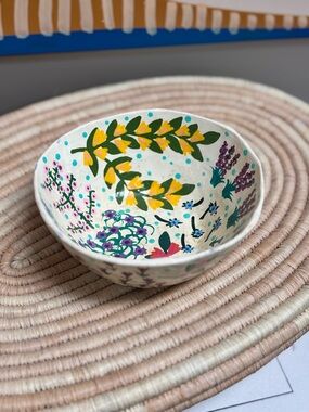 EcoArt Bee Brahm 1998 Hand Painted Bowl Folk Art Floral Vintage